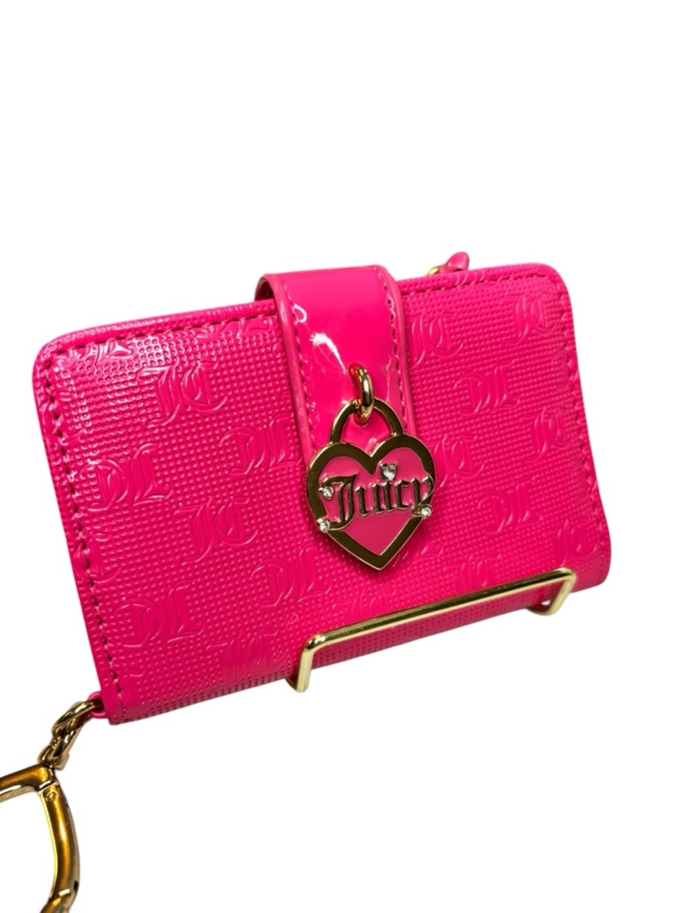 Juicy Couture Hot Pink Mini Wallet Keychain, Heart Charm Zip Coin - Picture 6 of 7